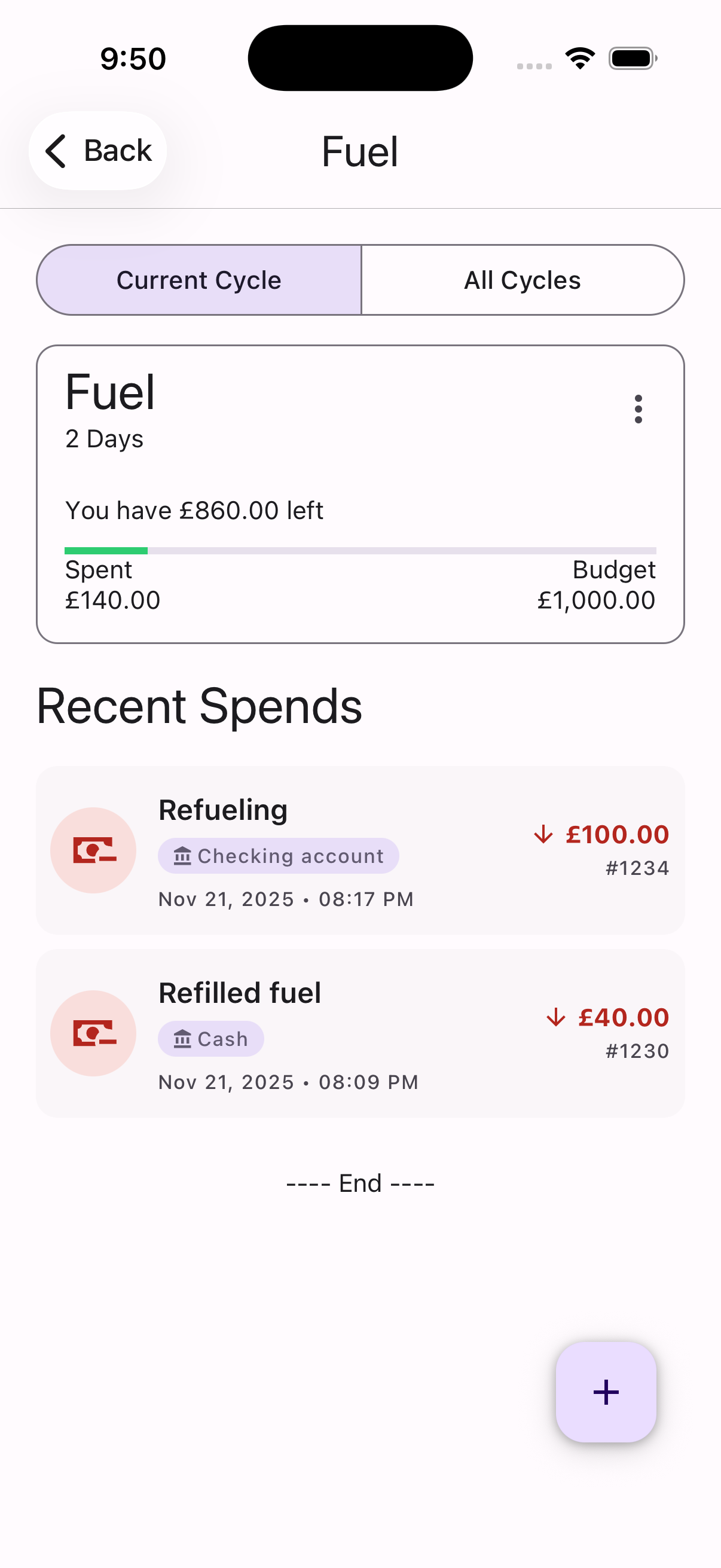 WiseWallet Budget Details Screen